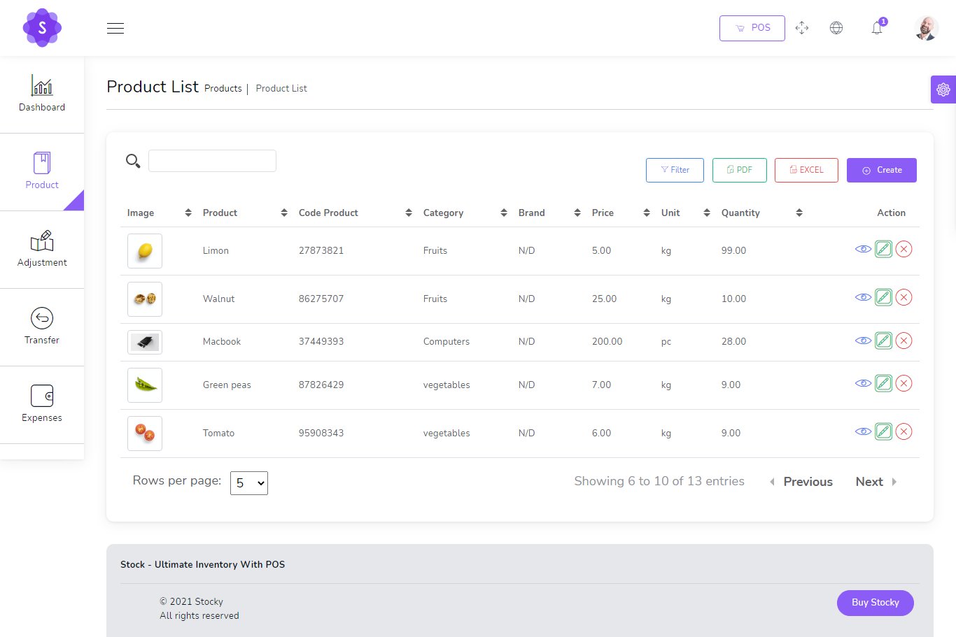 Product List Screenshot