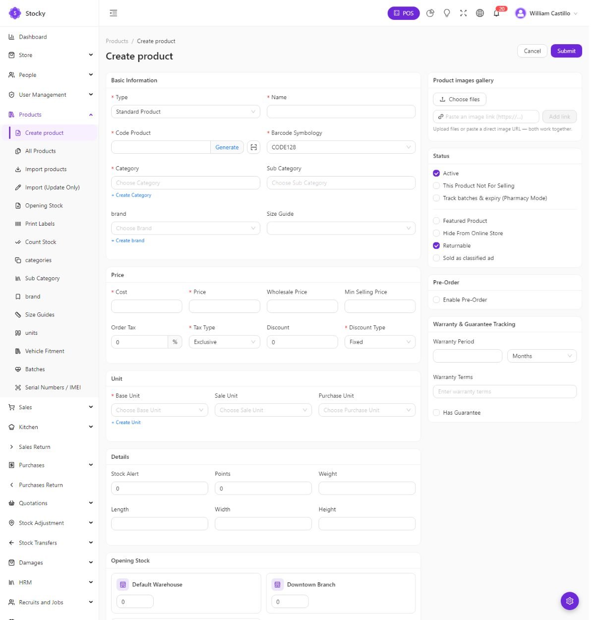 Create product form