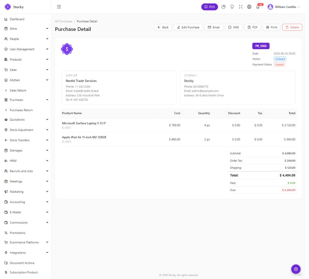 Purchase detail
