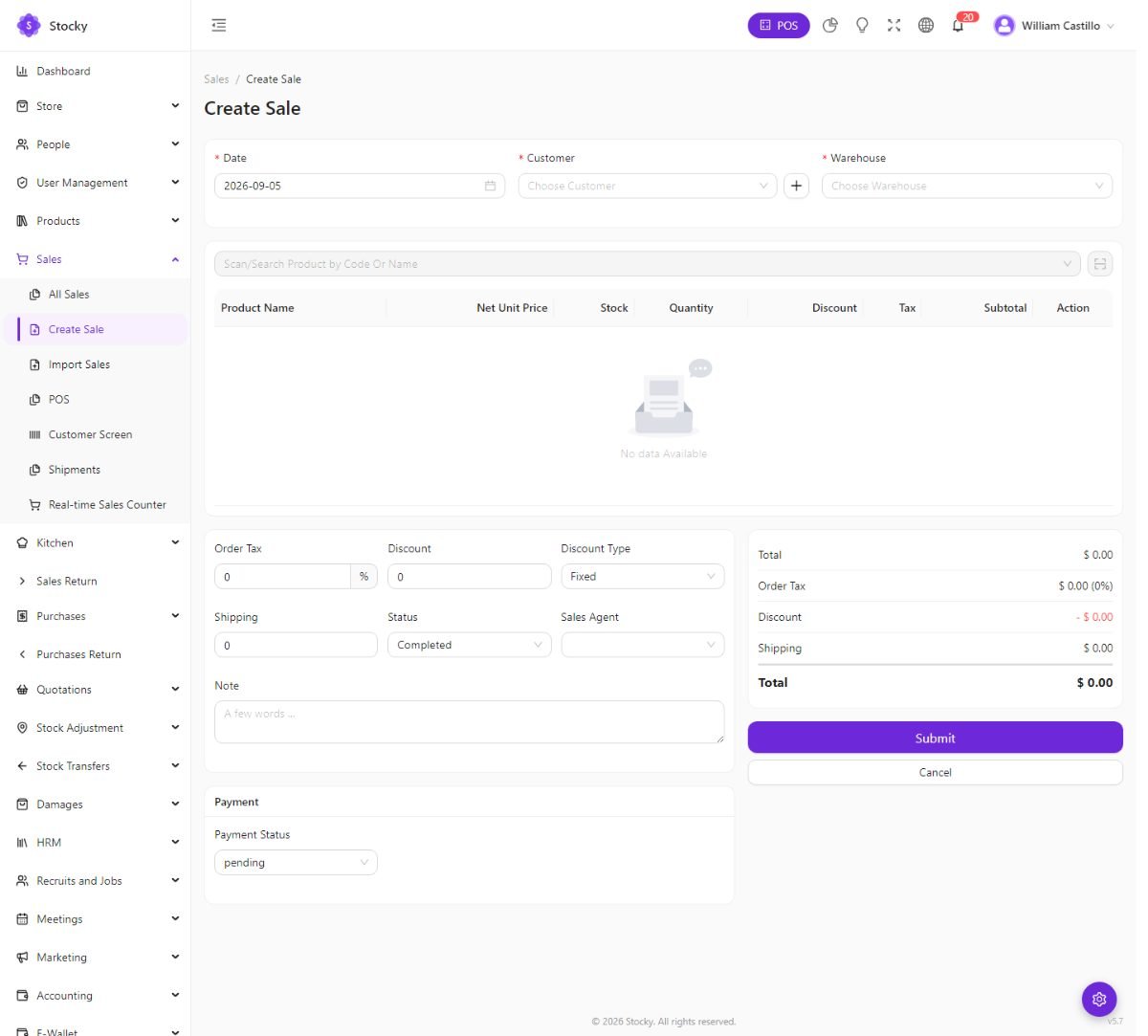 Create sale form