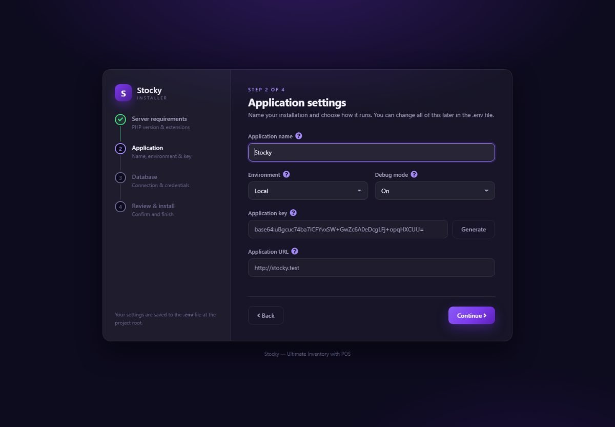 Installer step 2: application settings