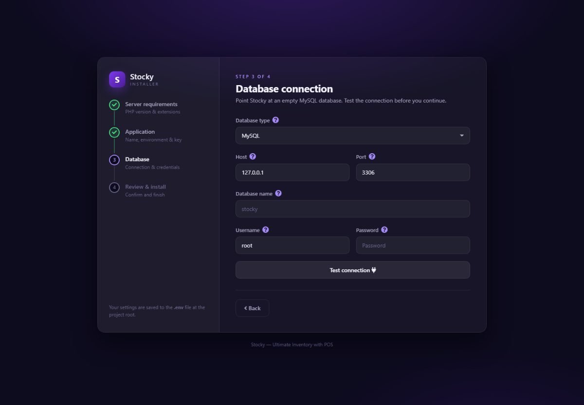 Installer step 3: database connection