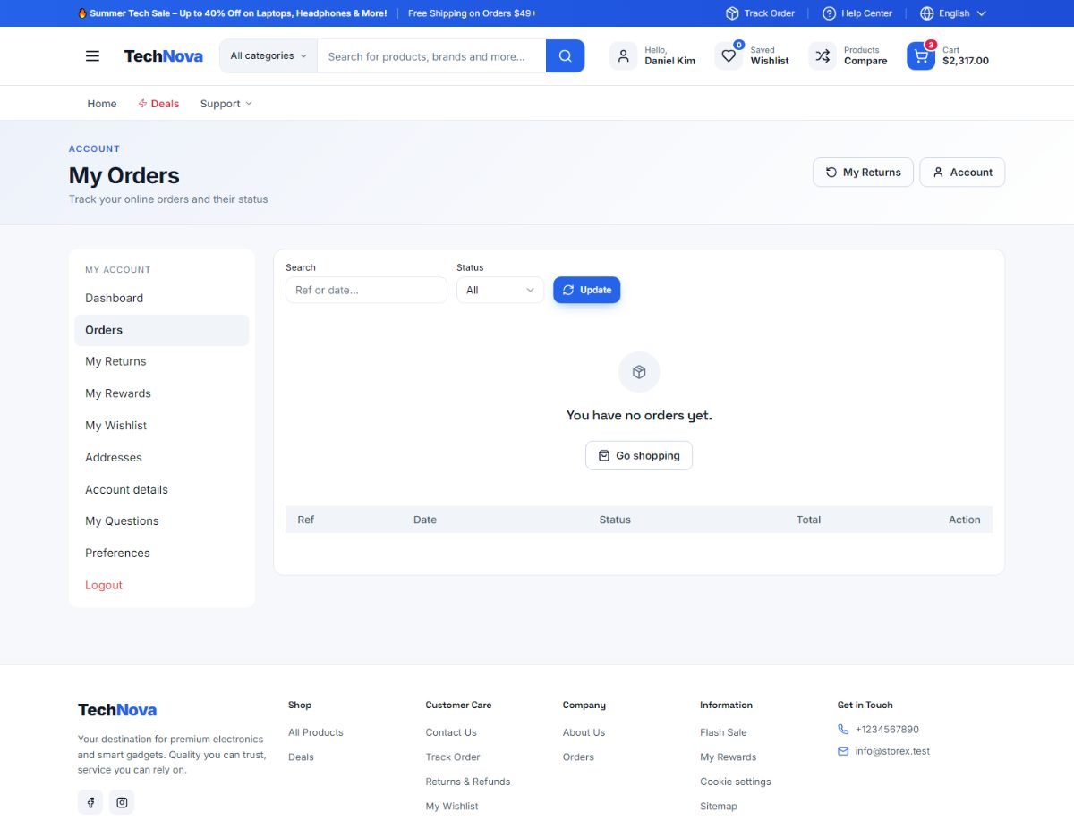 Store account orders