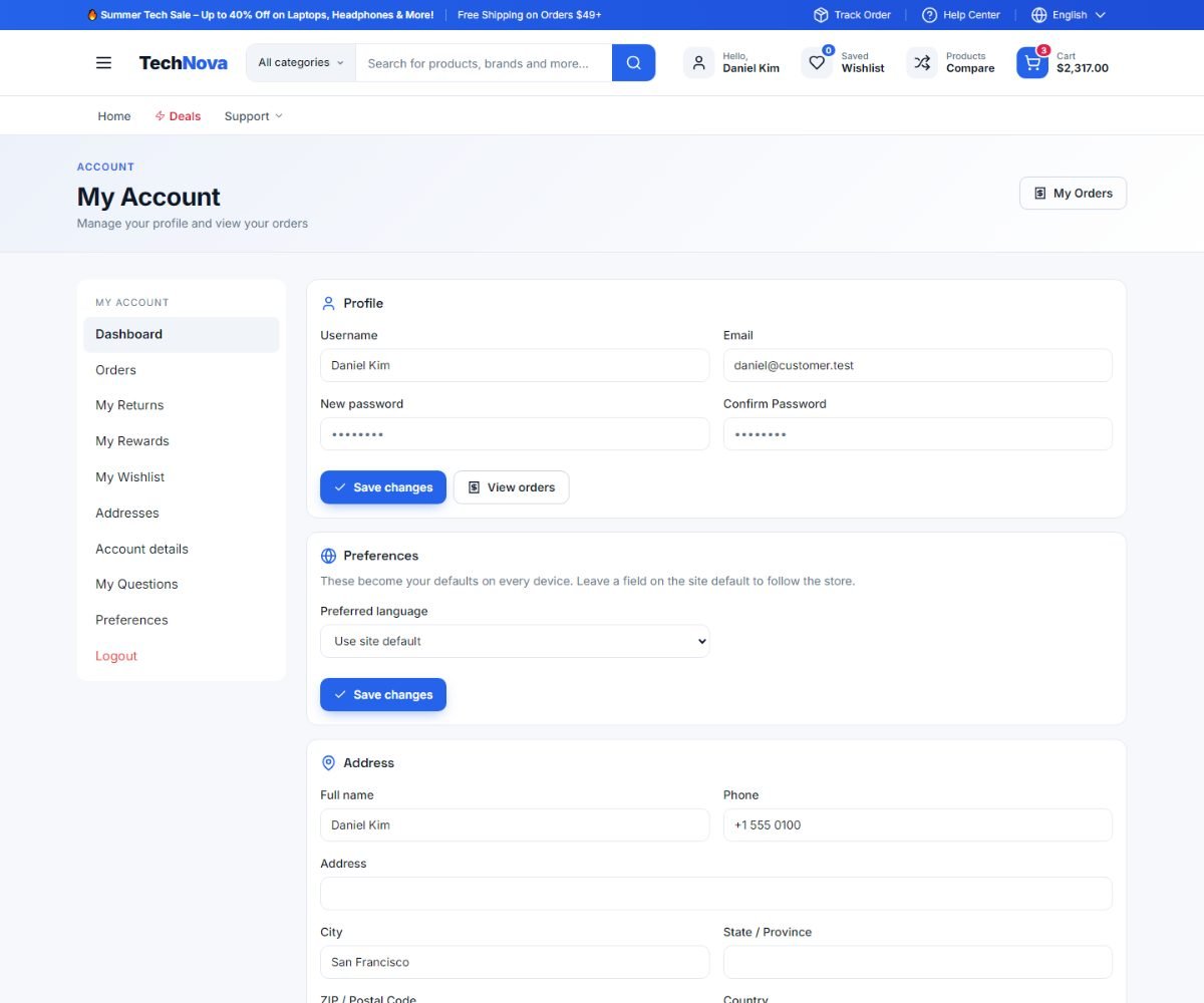 Store account page