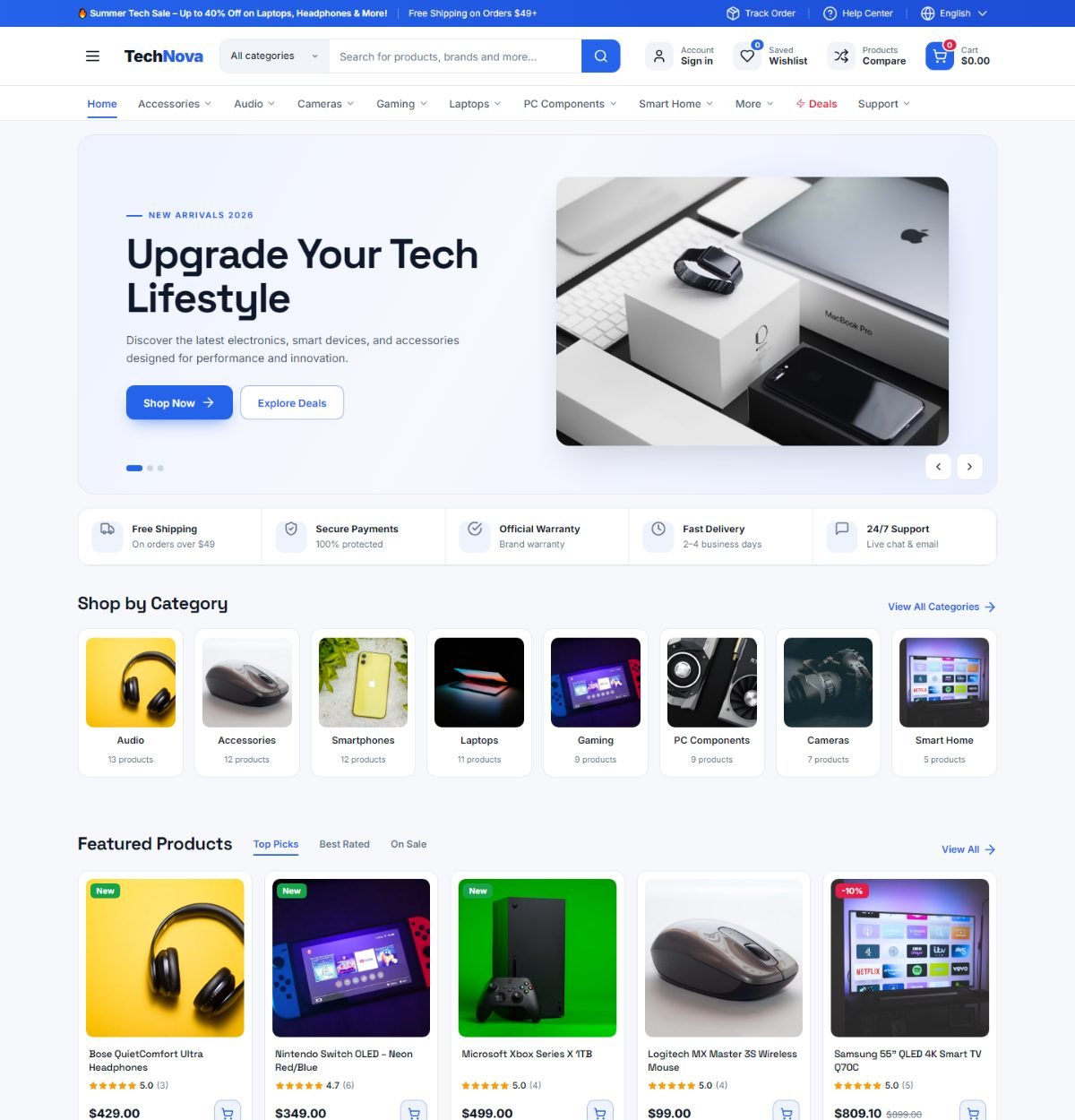 Electronics theme home page