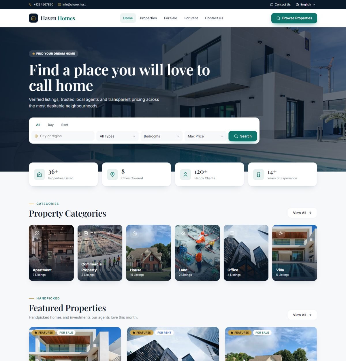 Real estate theme home page