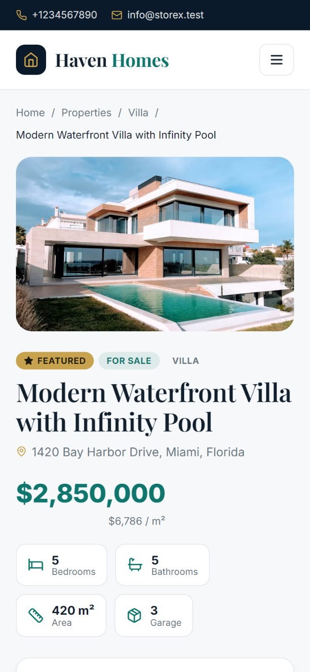 Property page on a phone