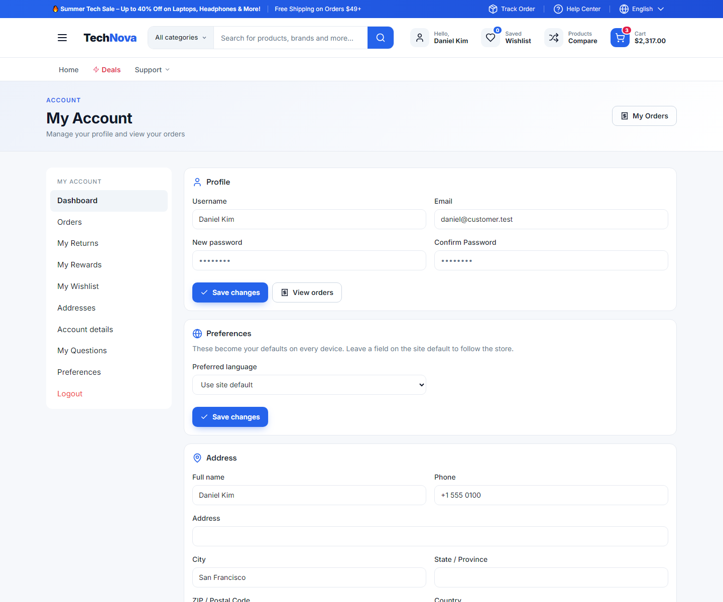 Customer account