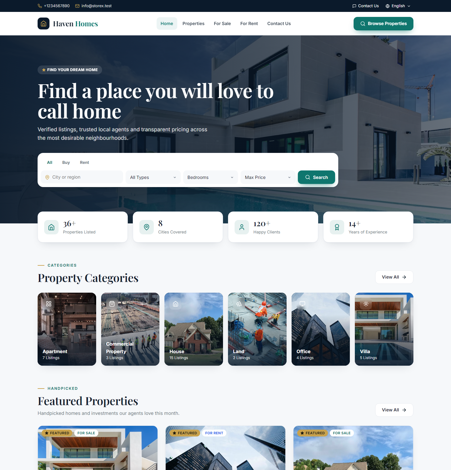 Real Estate theme home page