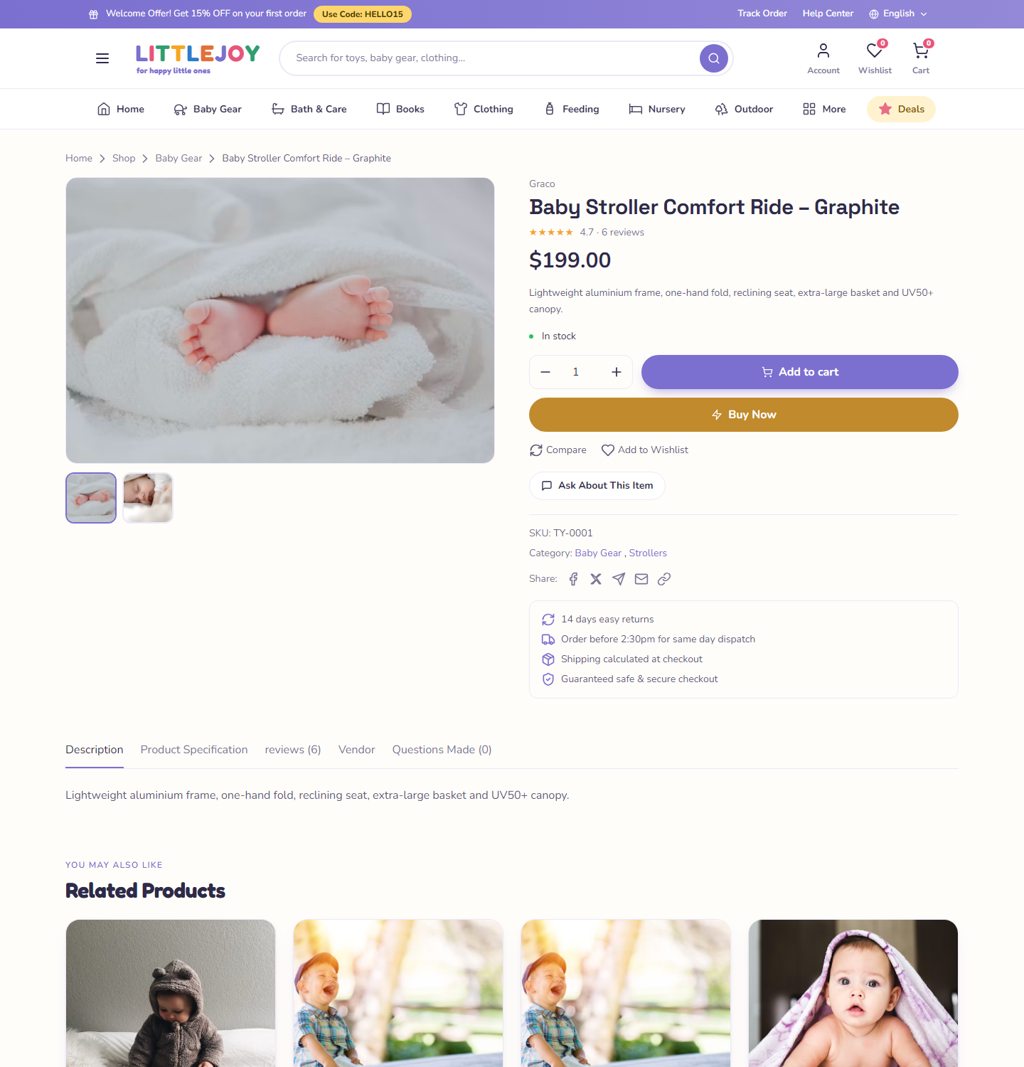 Toys product page